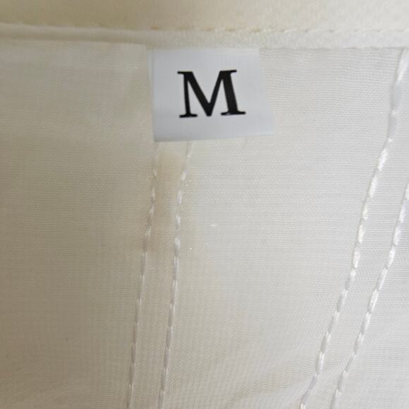 Boho Fringe Overlay Chiffon Crop Blouse Hippie Festival Sheer Button Sz M Cream - Picture 8 of 11